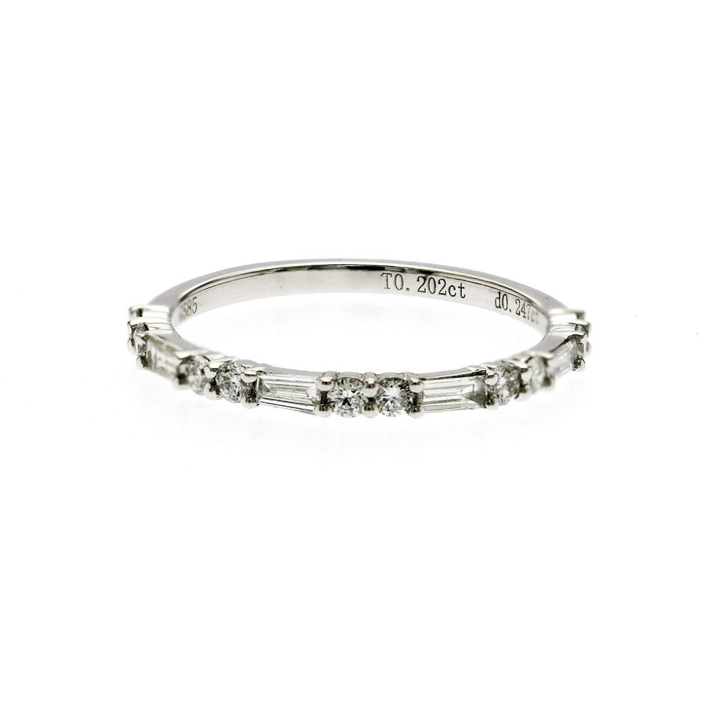 0.40 CT Round and Baguette Diamond 14K White Gold Wedding Band Ring Size 6.5